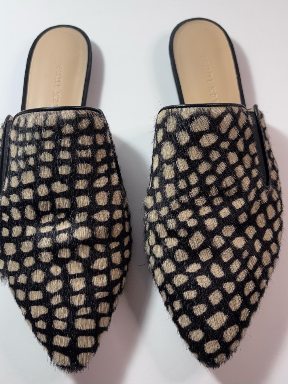 Jenni Kayne Pony Hair Mules Black Honey Giraffe EU39/US 8.5 Animal Slip On Shoe